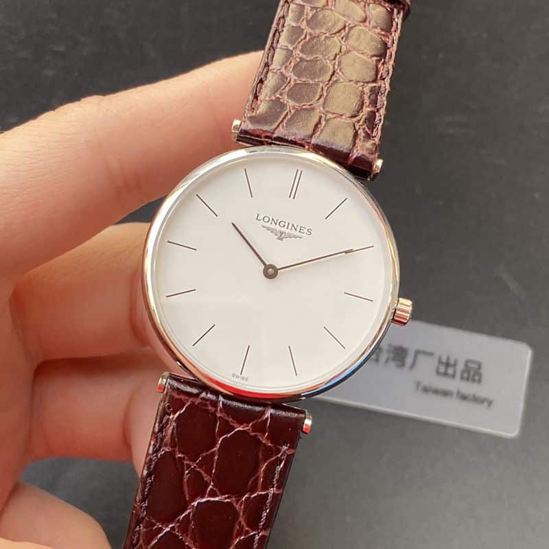 Longinestop-tier watch ultra-thin Jialan series boutique couple watch quartzwhite dialleather strap watch front view