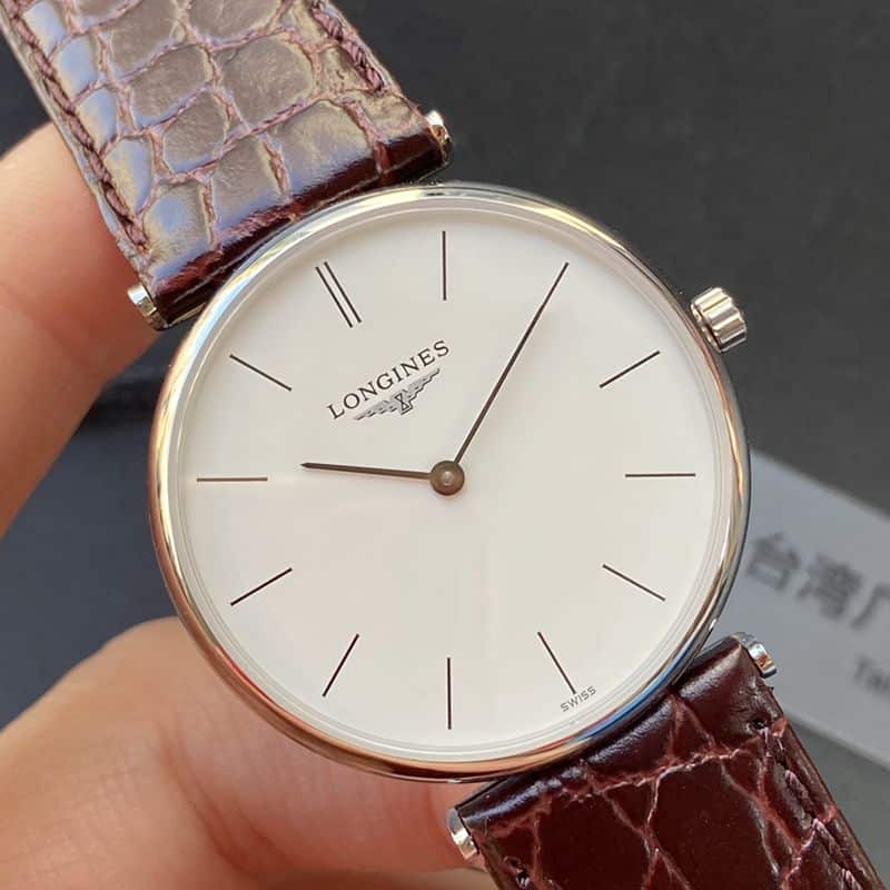 Longinestop-tier watch ultra-thin Jialan series boutique couple watch quartzwhite dialleather strap watch front view