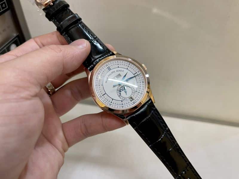 Patek Philippesuper watch complex monthly calendar date displayday display series men's leather strap mechanical rose gold watch front view