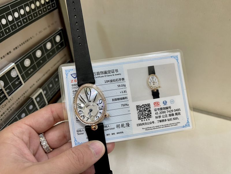 Real gold and real diamond Baoji top-tier watch queen series rose gold ladies diamondleather strap watch front view