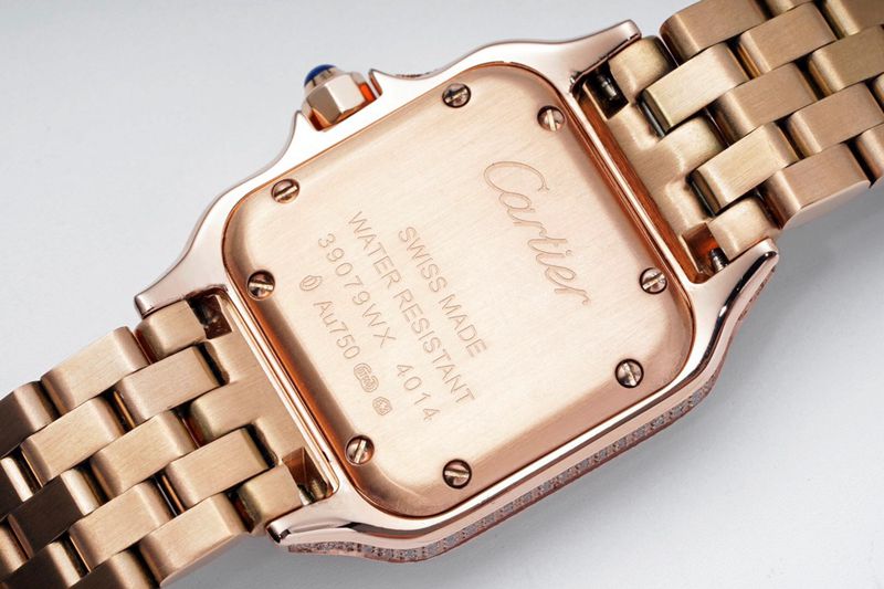 Cartiertop-tiersuper watch cheetah full diamond series women's steel bracelet mechanical rose gold watch back cover picture