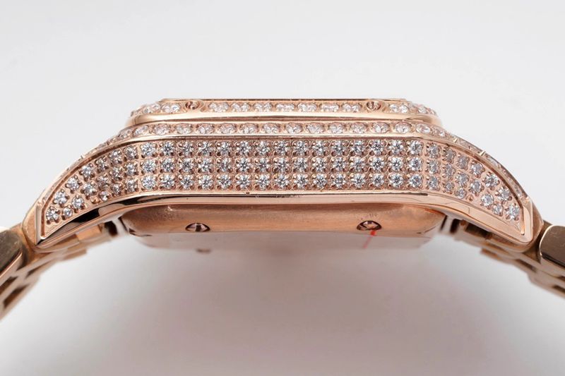 Cartiertop-tiersuper watch cheetah full diamond series ladies steel bracelet mechanical rose gold watch side view