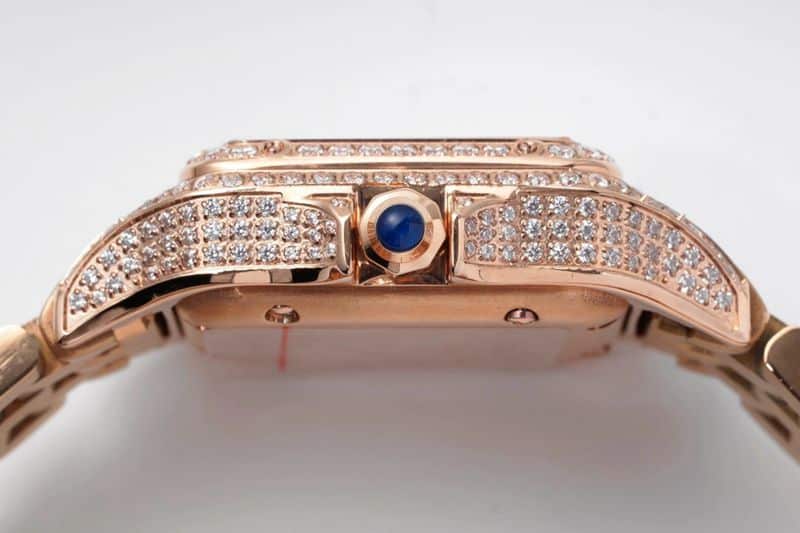 Cartiertop-tiersuper watch cheetah full diamond series ladies steel bracelet mechanical rose gold watch side view