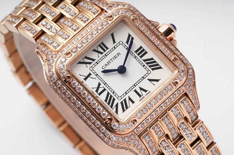 Cartiertop-tiersuper watch cheetah full diamond series ladies steel bracelet mechanical rose gold watch front view