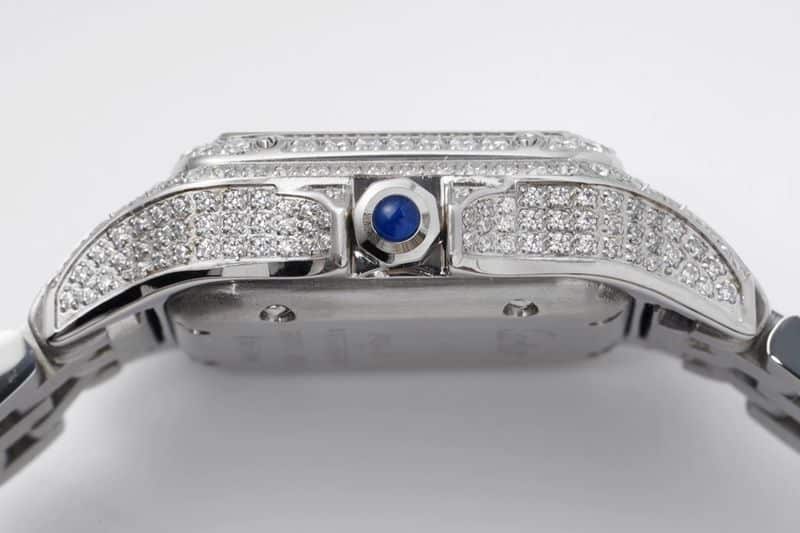 Cartiertop-tier watch cheetah full diamond series ladies steel bracelet mechanical white dial watch side view