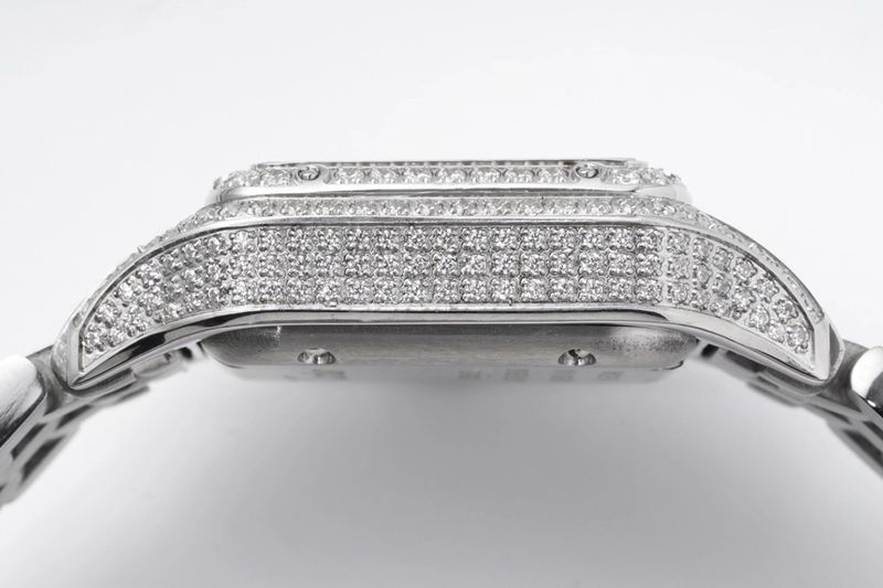 Cartiertop-tier watch cheetah full diamond series ladies steel bracelet mechanical white dial watch side view