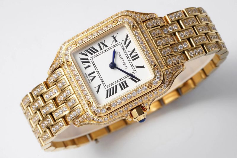 Cartiertop-tier watch cheetah diamond series ladies yellow gold mechanical steel bracelet watch front view