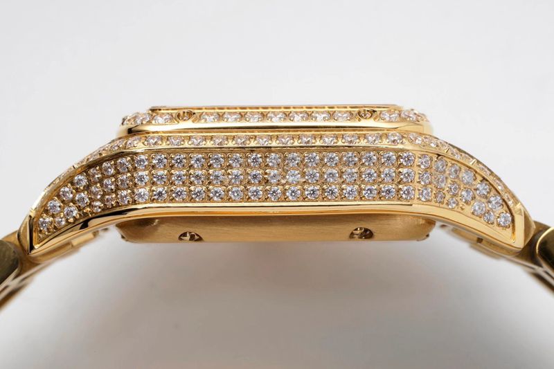 Cartiertop-tier watch cheetah full diamond series ladies yellow gold mechanical steel bracelet watch side view