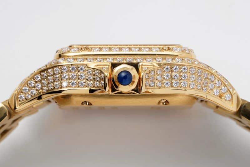 Cartiertop-tier watch cheetah full diamond series ladies yellow gold mechanical steel bracelet watch side view