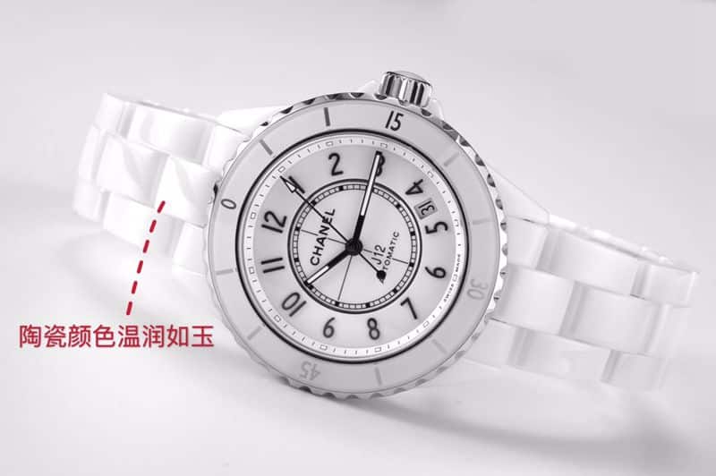Chaneltop-tiersuper watch J12 series ladies fully automatic movement white dial watch front view