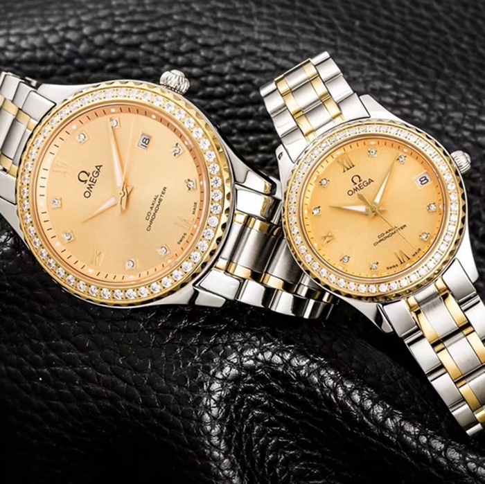 Front view of hot new Omega men’s and women’s watches