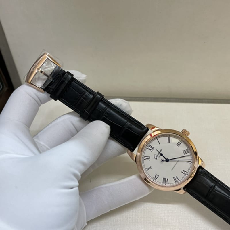 top-tier watch Glashütte Original original men's leather strap watch front view