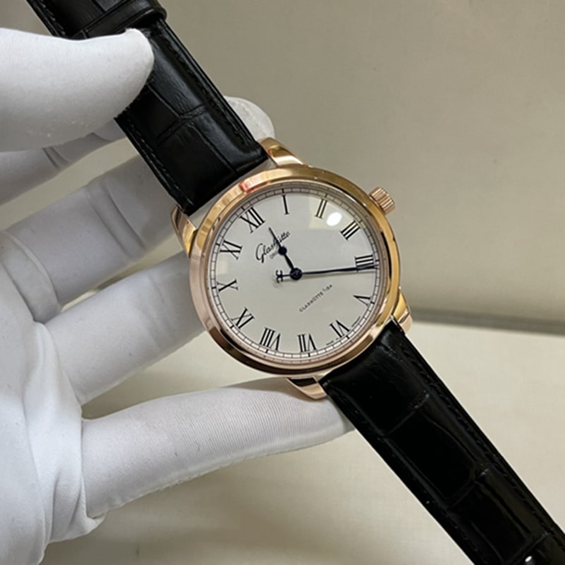 top-tier watch Glashütte Original original men's leather strap watch front view