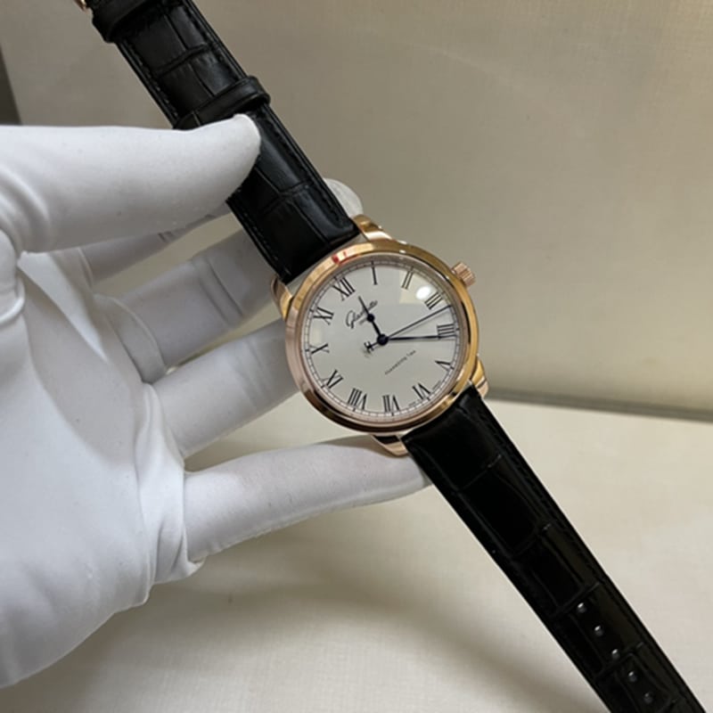 top-tier watch Glashütte Original original men's leather strap watch front view