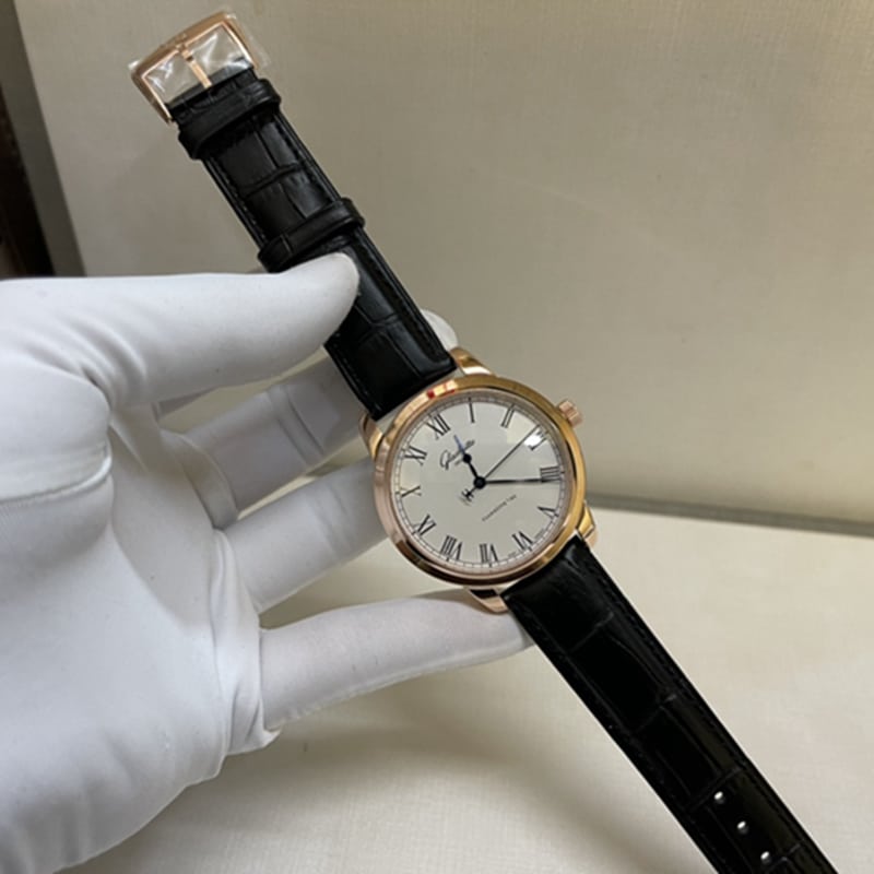 top-tier watch Glashütte Original original men's leather strap watch front view