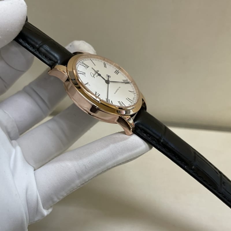 top-tier watch Glashütte Original original men's leather strap watch side view