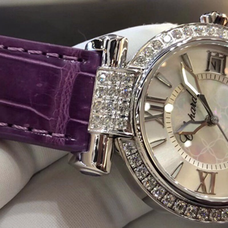 top-tier watch Chopard women's 36MM mechanical real diamond leather strap watch detail shots