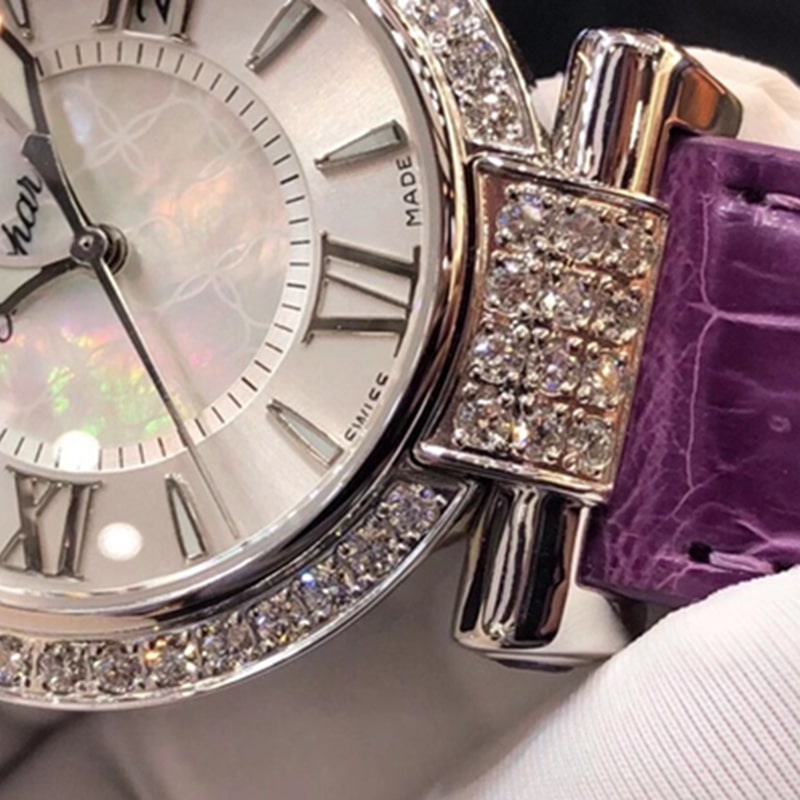 top-tier watch Chopard women's 36MM mechanical real diamond leather strap watch detail shots