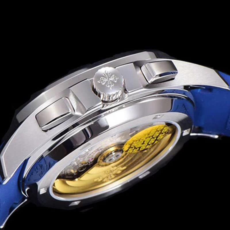 top-tier watch new Patek Philippe men's blue dial fashion grenade chronograph watch side view
