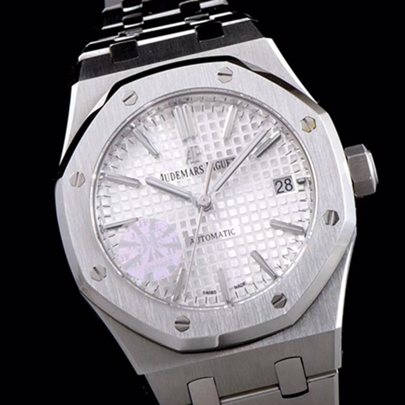 top-tier watch Audemars Piguet men's white dial mechanical steel bracelet watch front view