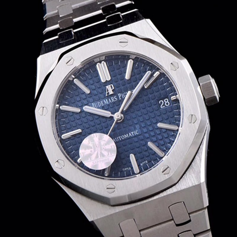 top-tier watch Audemars Piguet men's blue dial mechanical steel bracelet watch front view