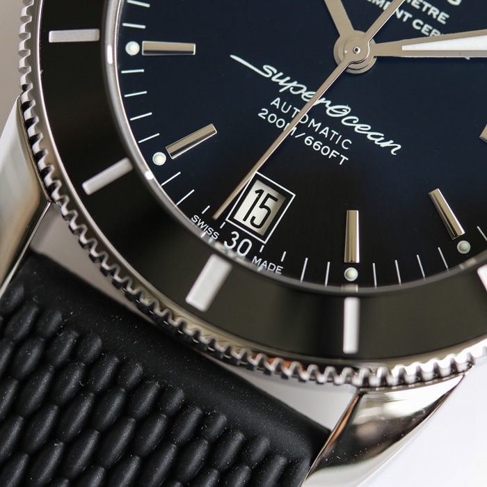 top-tier watch Breitling men's black dial super ocean culture series mechanical leather strap watch detail shots
