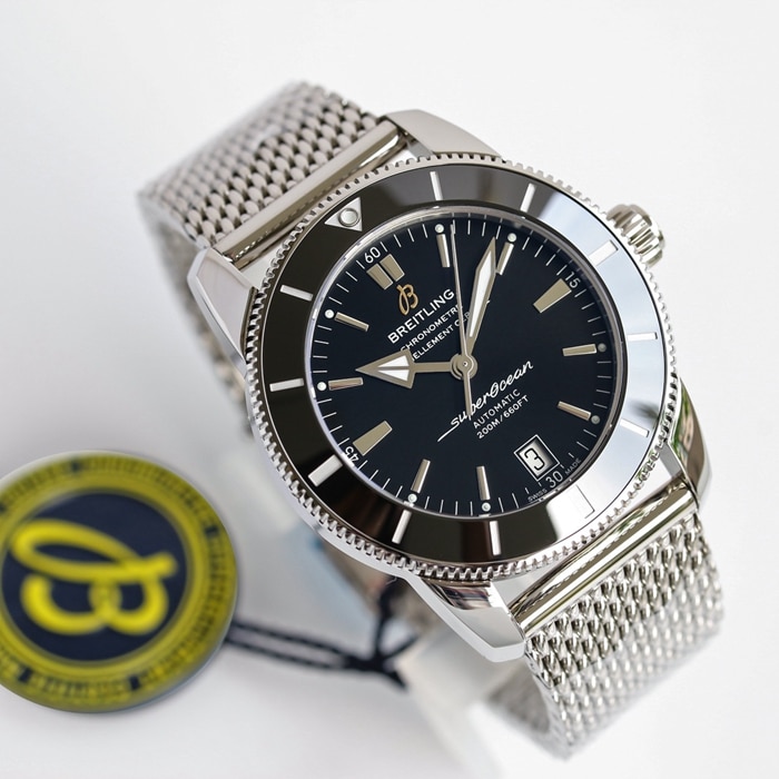 top-tier watch Breitling men's black dial super ocean culture series mechanical watch front view