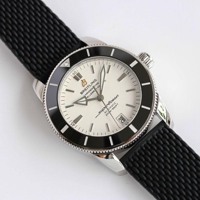 Top Breitling men's white dial Superocean Heritage mechanical watch front view