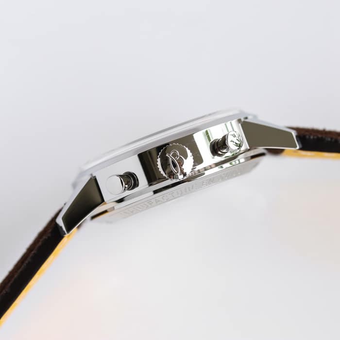 Top collectible watches Breitling Men's White Plate Top Time Series Belt Watch Side View