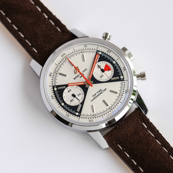 Top collectible watches Breitling Men's White Plate Top Time Series Belt Watch Front View