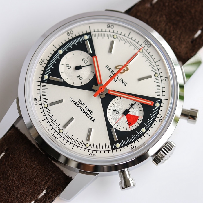 Top collectible watches Breitling Men's White Plate Top Time Series Belt Watch Front View