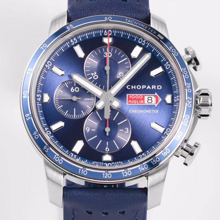 top-tier watch Chopard men's blue dial racing series leather strap watch front view