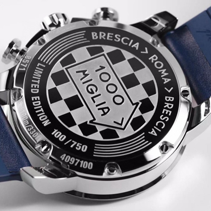 top-tier watch Chopard men's blue dial racing series leather strap watch back cover picture