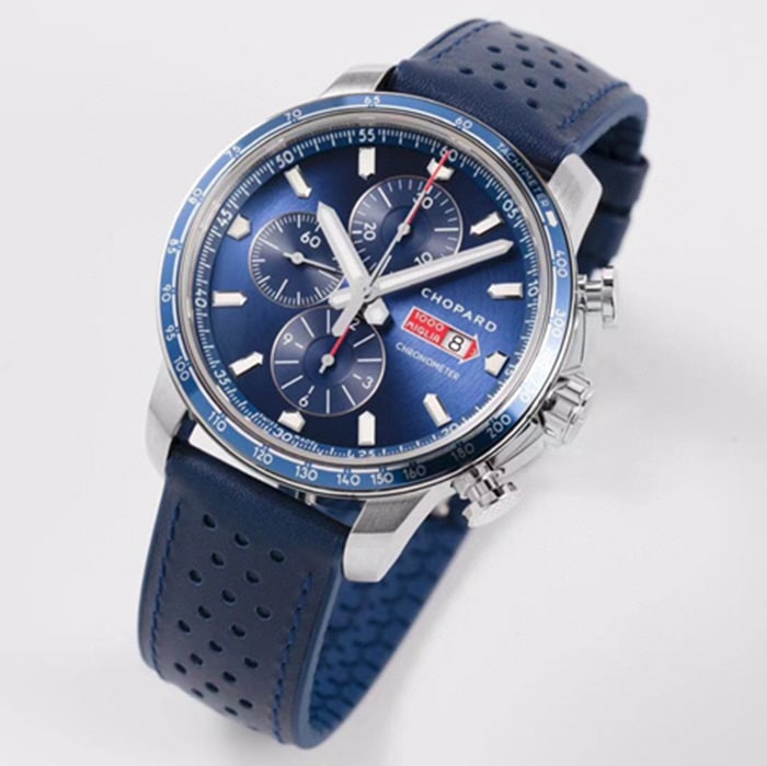 top-tier watch Chopard men's blue dial racing series leather strap watch front view