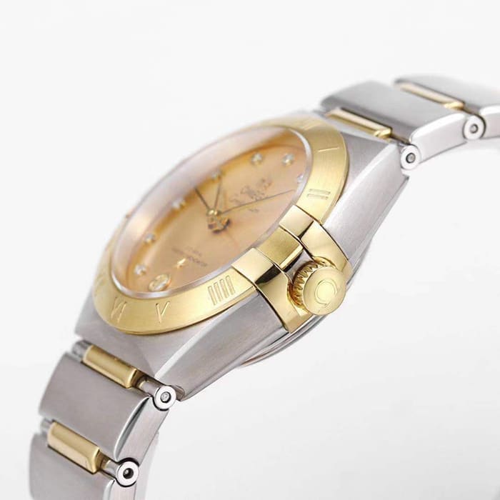 top-tier watch Omega women's gold plate constellation series steel bracelet watch side view