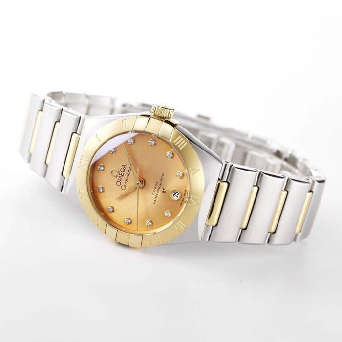 top-tier watch Omega women's gold plate constellation series steel bracelet watch front view