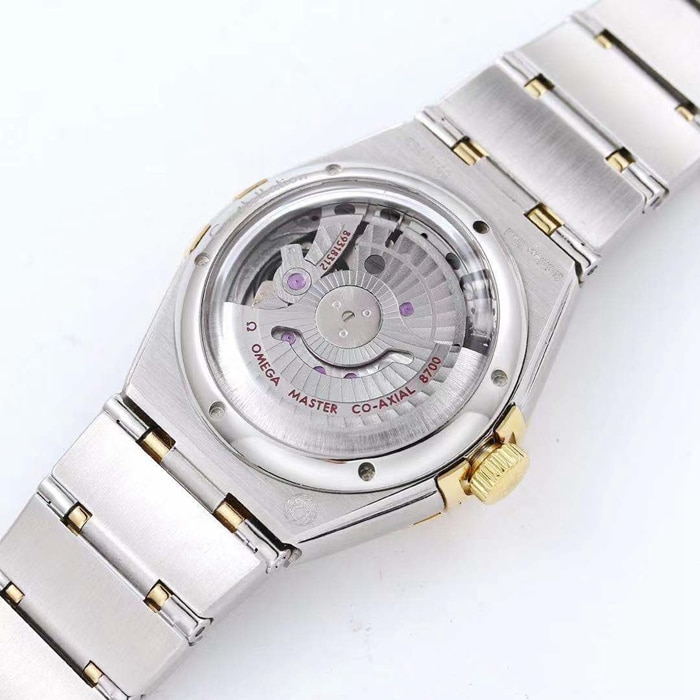 top-tier watch Omega women's gold plate constellation series steel bracelet watch movement picture