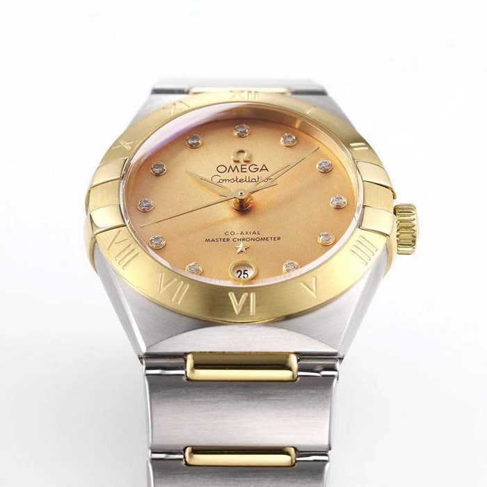 top-tier watch Omega women's gold plate constellation series steel bracelet watch detail shots