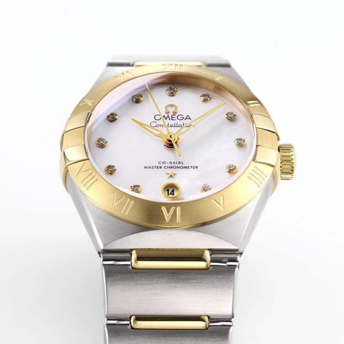 Top collectible watches Omega Women's White Plate Constellation Steel Strap Watch Details