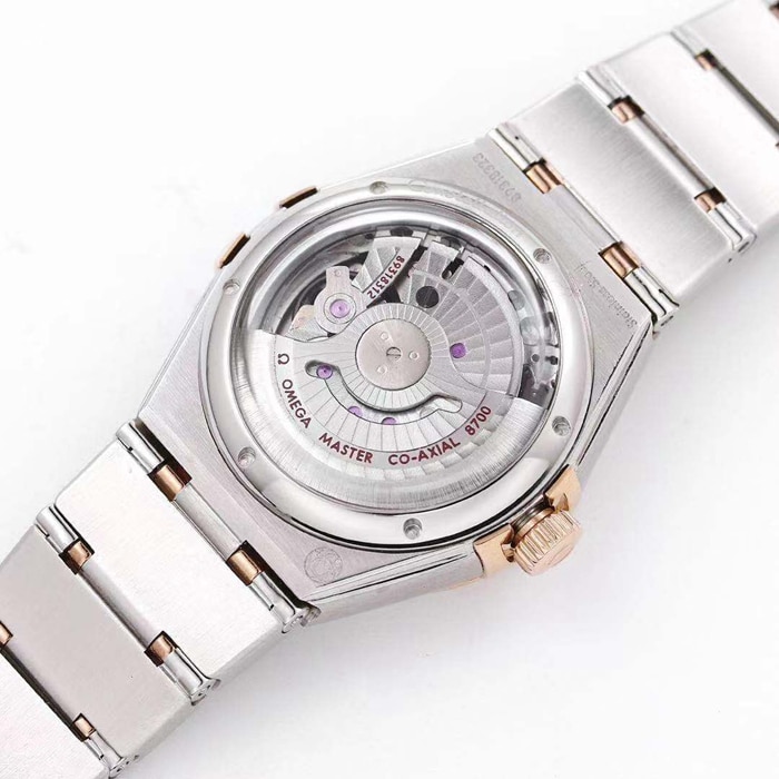 top-tier watch Omega women's brown plate constellation series steel bracelet watch movement picture