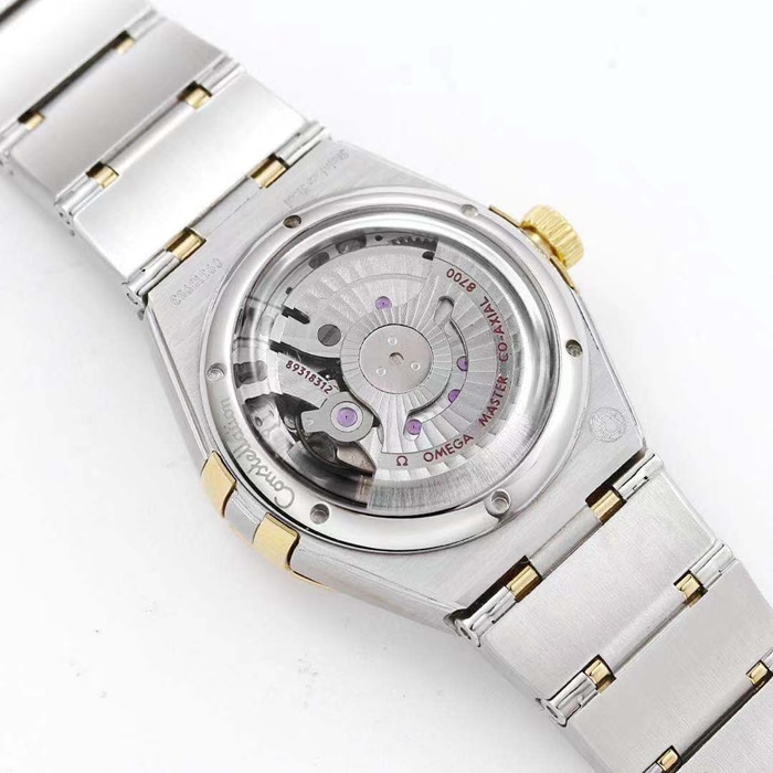 top-tier watch Omega women's gold plate constellation series steel bracelet watch movement picture