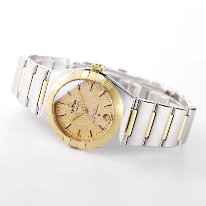 top-tier watch Omega women's gold plate constellation series steel bracelet watch front view
