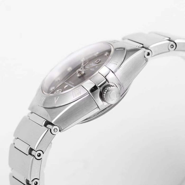 top-tier watch Omega women's black dial constellation series steel bracelet watch side view