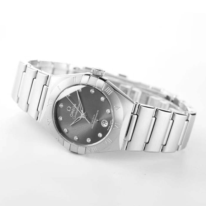 top-tier watch Omega women's black dial constellation series steel bracelet watch front view