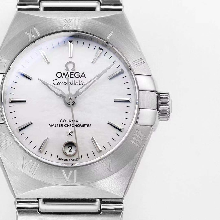 Top collectible watches Omega Women's White Plate Constellation Steel Strap Watch Details