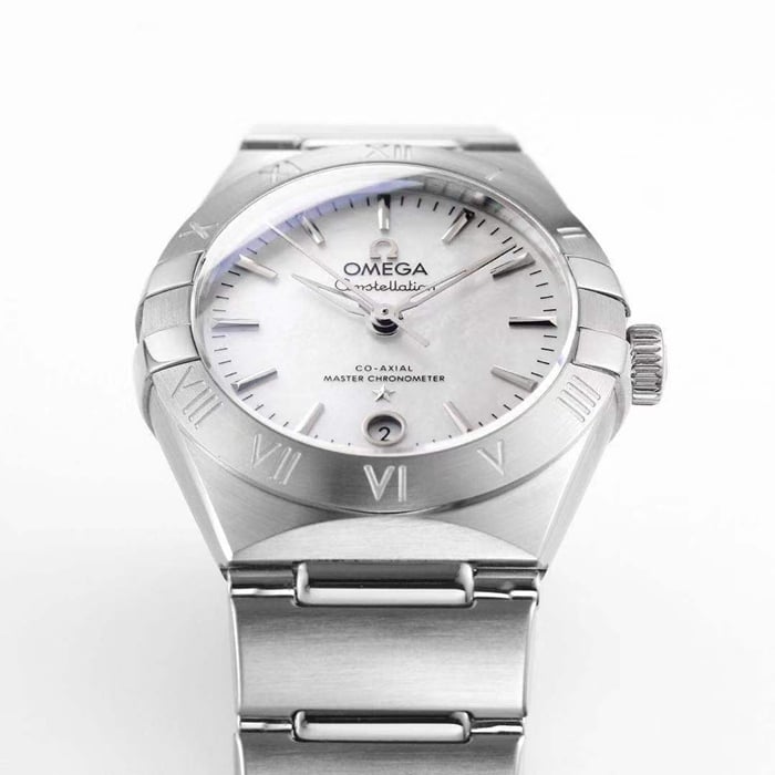 Top collectible watches Omega Women's White Plate Constellation Steel Strap Watch Details