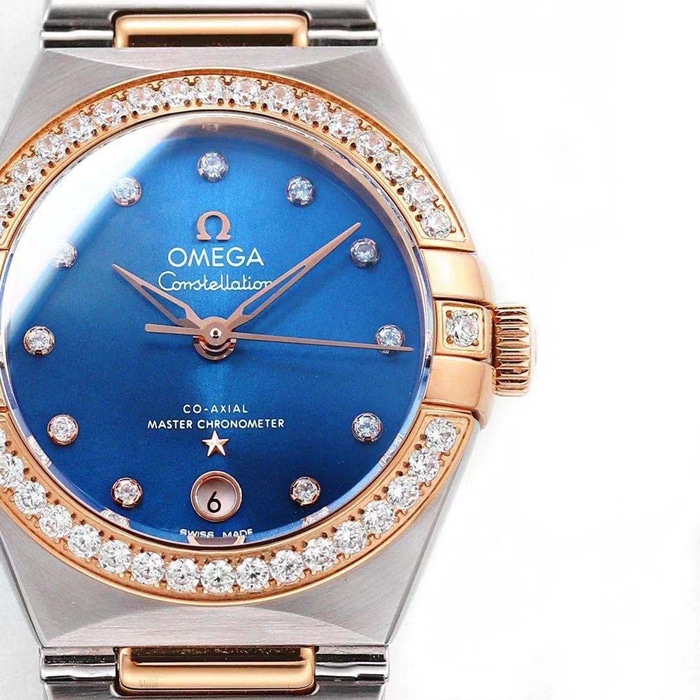top-tier watch Omega women's blue dial constellation series steel bracelet watch detail shots