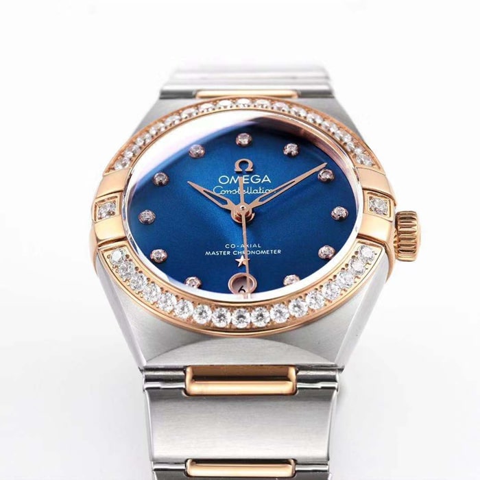 top-tier watch Omega women's blue dial constellation series steel bracelet watch detail shots
