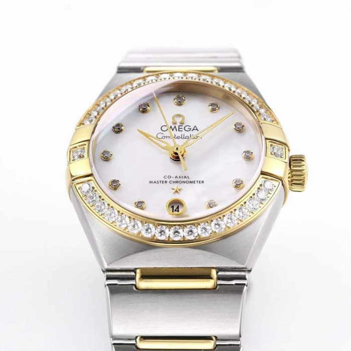 Top collectible watches Omega Women's White Plate Constellation Steel Strap Watch Details