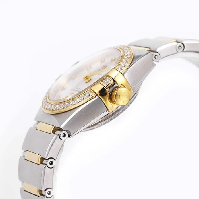Top collectible watches Omega Women's White Plate Constellation Steel Strap Watch Side View